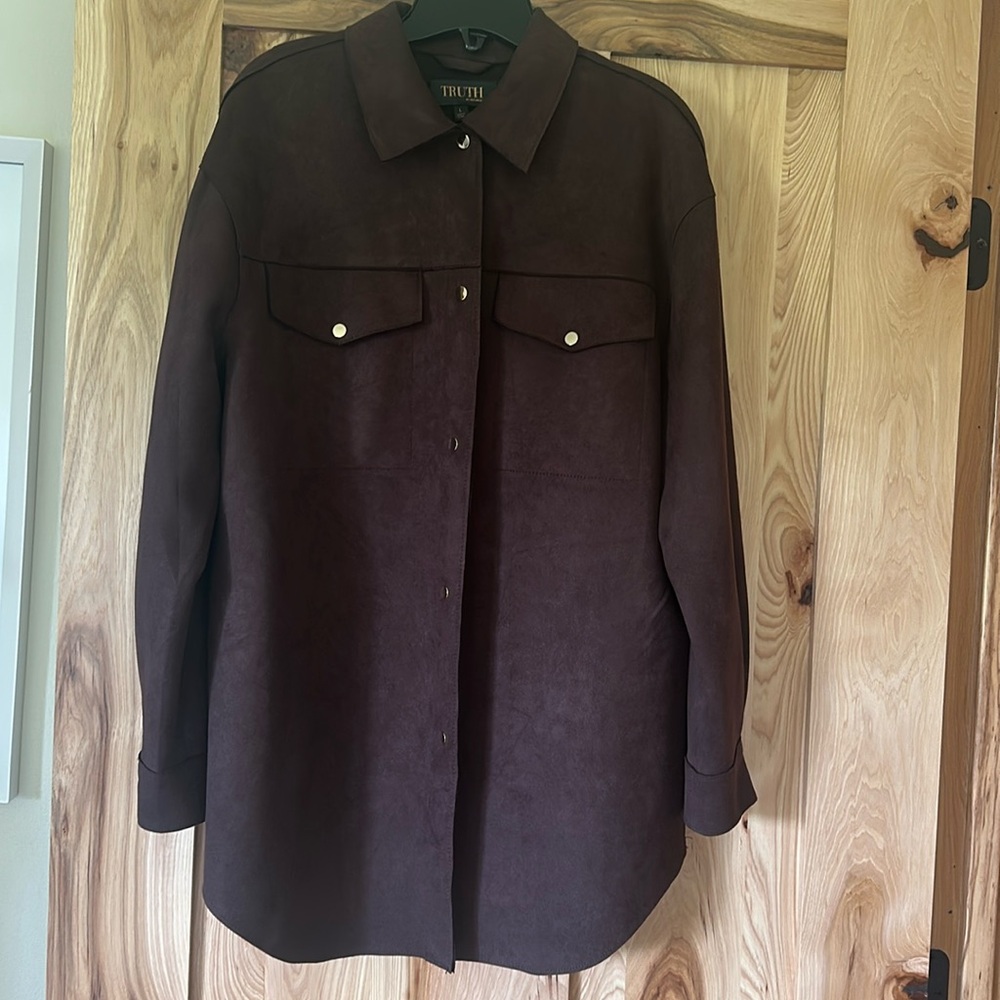 Truth By Republic Brown Faux Suede Button Up Shirt Jacket Womens New Large